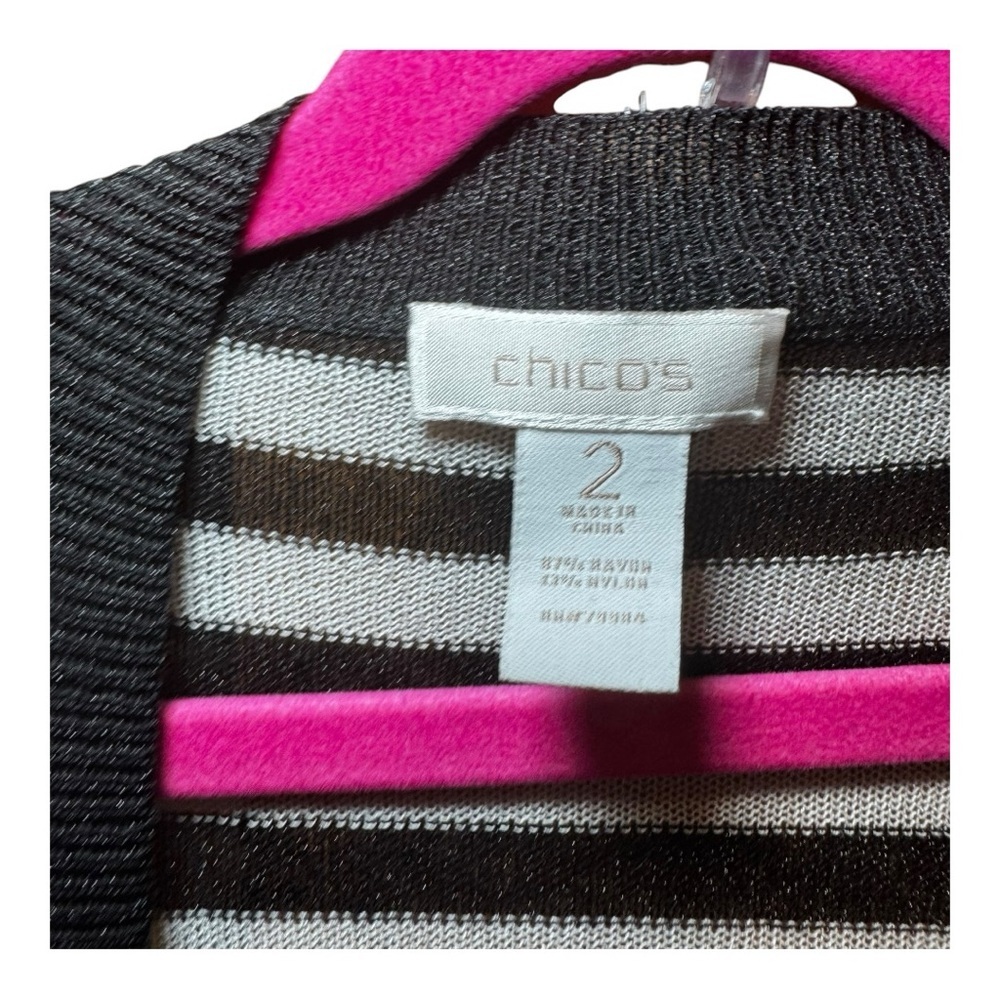 CHICO’S Striped Black and White Long Cardigan Size 2 - Picture 5 of 7